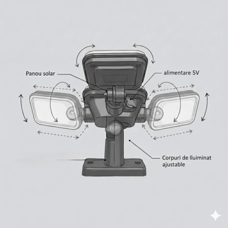 Lampa solară LED 4 capete, 292 LED-uri, senzor mișcare, panou extern – IP65 [5]