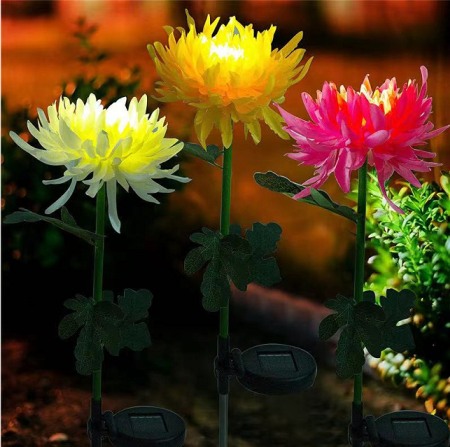 Corpuri de Iluminat - Lampi solare decorative de gradina tip floarea Crizantema galbena set de 4 buc - Imagine produs en-gros