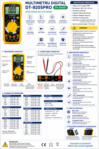Multimetru Digital DT-9205pro – Aparat Profesional de Măsură Electrică [8]