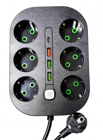 Prelungitor cu 6 prize schuko 3 USB si 1 PD  1,8 m T106-1 [1]