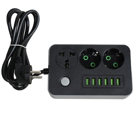 Prize și Întrerupătoare - Prelungitor cu priza Schuko T22-1 cu 6 Huburi USB si power switch  2 m - Imagine produs en-gros
