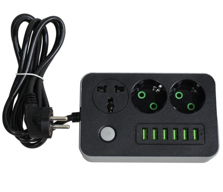 Prelungitor cu priza Schuko T22-1 ,cu 6 Huburi USB si power switch , 2 m