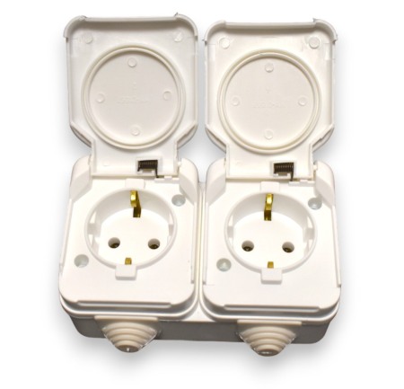 Prize Intrerupatoare Comutatoare touch si pe fir - Priza  dubla antigron  cu protectie pe tencuiala - Imagine produs en-gros