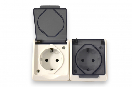 Priza dubla pe tencuiala cu capac transparent-contacte din cupru