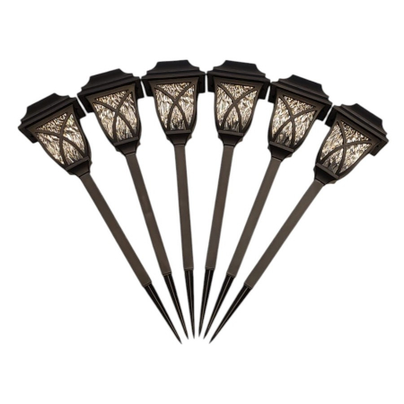 Surse de iluminat - Set 6 x Lampi solare pentru gradina tip felinar, negru cu lumina calda