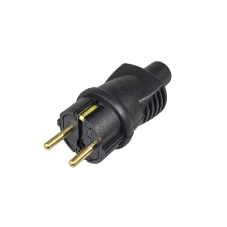Ştechere/Stecher adaptor - Stecher cauciuc Atra , IP44 , contact de protectie, 16A, negru , 250v