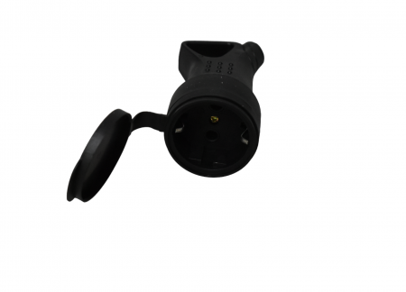 Cuplã  2P Schuko cu împãmântare,  cauciucatã cu inel (de extragere) si capac de protectie YW-7396 [1]