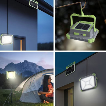 Trepied telescopic, H max 1,8m si  Proiector solar reincarcabil cu panou detasabil ,multiple functii,telecomanda [12]