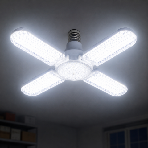 Surse de iluminat - Lampă LED E27 40W cu 4 brațe pliabile transparente 6500K model KK-016 pentru garaj și atelier