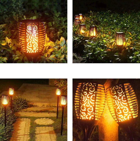 Lampi solare - Set 4 x Lampa solara tip torta cu efect flacara 57 X 10 cm