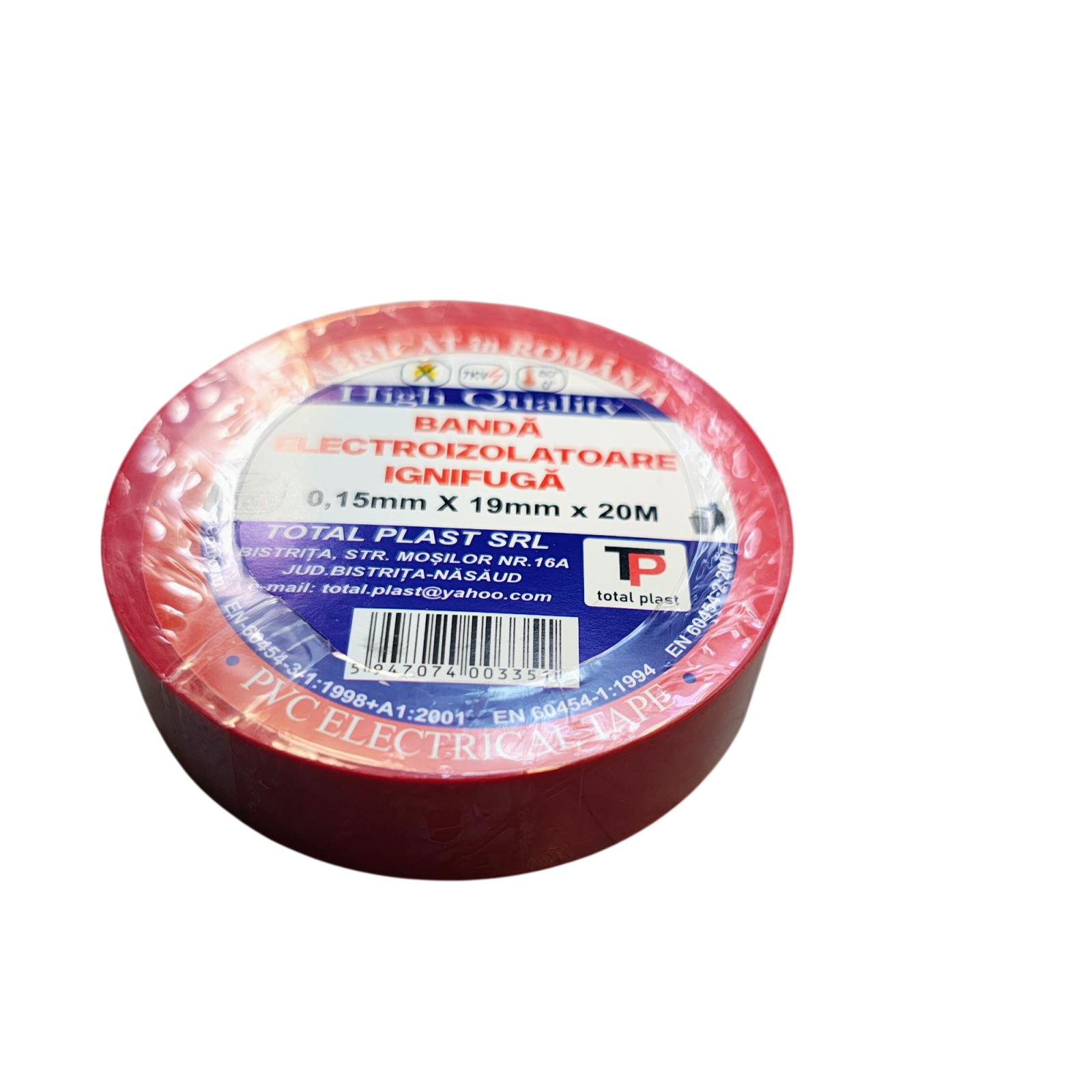 Bandă Izolatoare Ignifugă Rosie PVC 19 mm × 20 m, 7 kV, 0,15 mm [3]