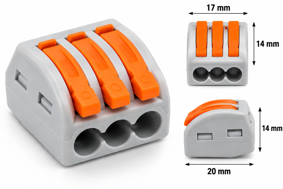 Clemă Conexiune Electrică 3 Poli, Tip WAGO, cu Pârghii, Gri-Portocaliu-Set 50 buc [1]