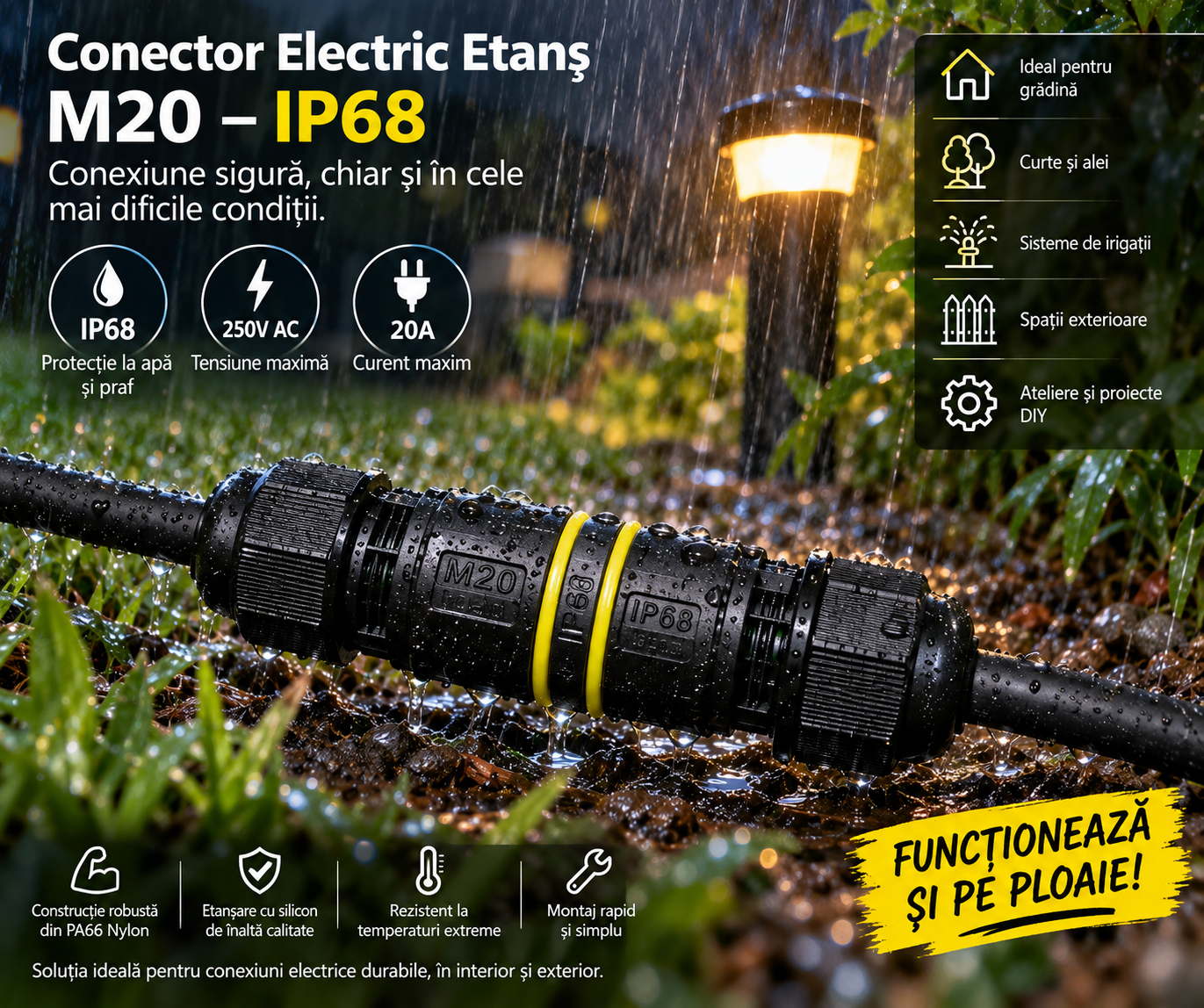 Conector electric etanș M20 IP68 3 poli 20A” [1]