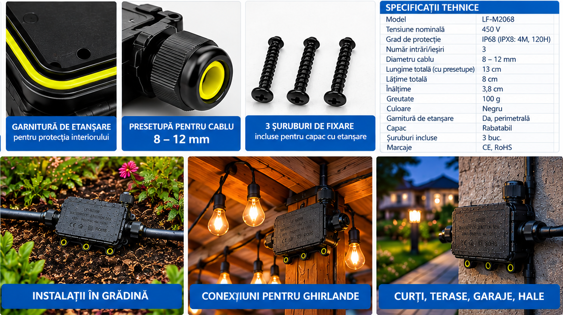 Doza derivatie etansa IP68 LF-M2068 450V cu 3 intrari [5]