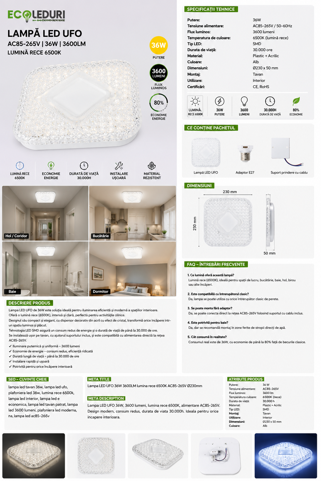Lampă LED UFO pătrată 36W 6500K [1]
