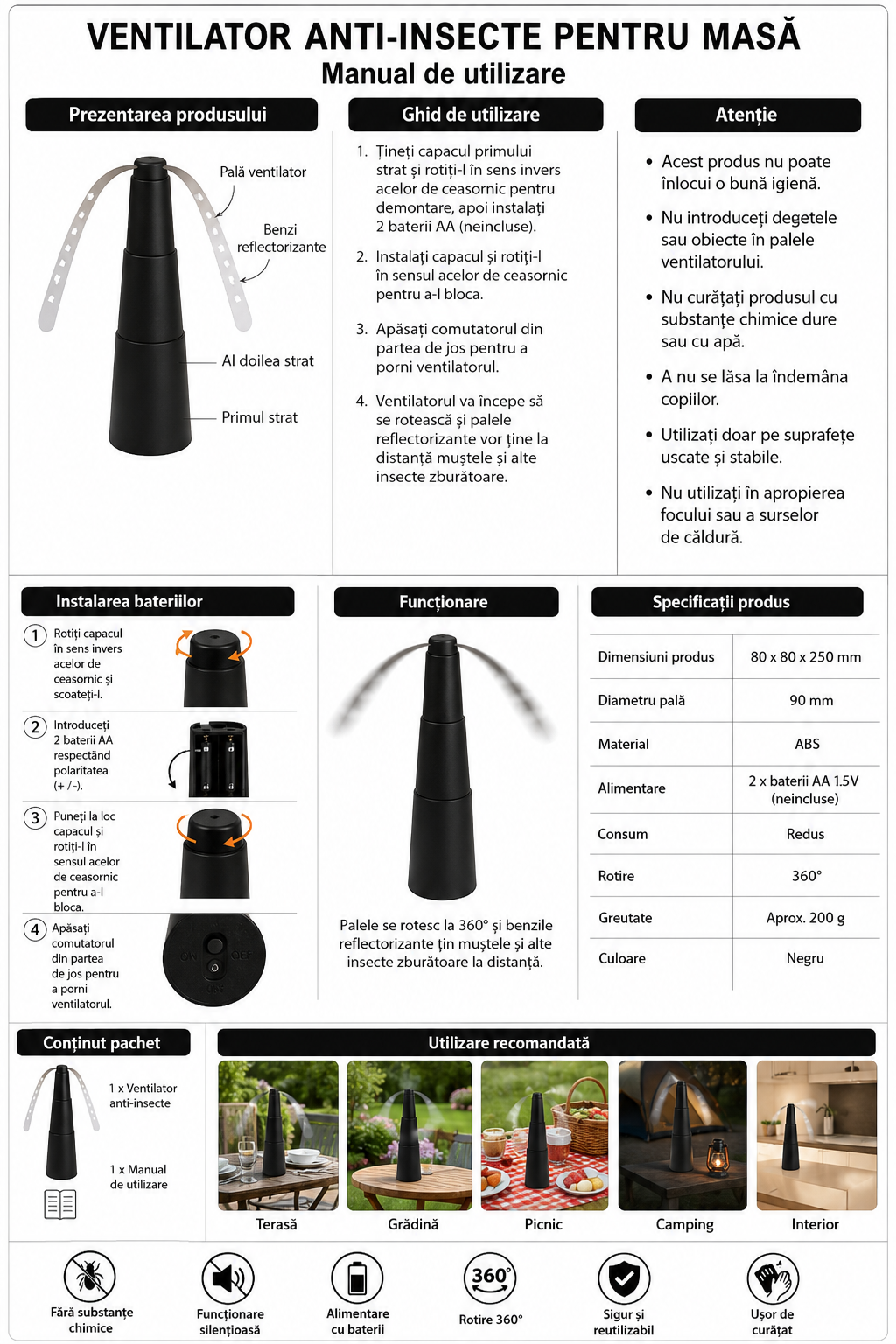 Ventilator Anti-Insecte Fly Repellent Fan pentru Terasă, Foișor și Grădină [4]