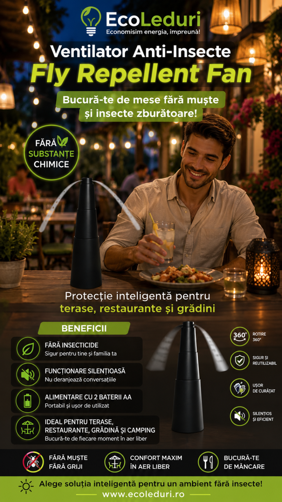 Ventilator Anti-Insecte Fly Repellent Fan pentru Terasă, Foișor și Grădină [2]