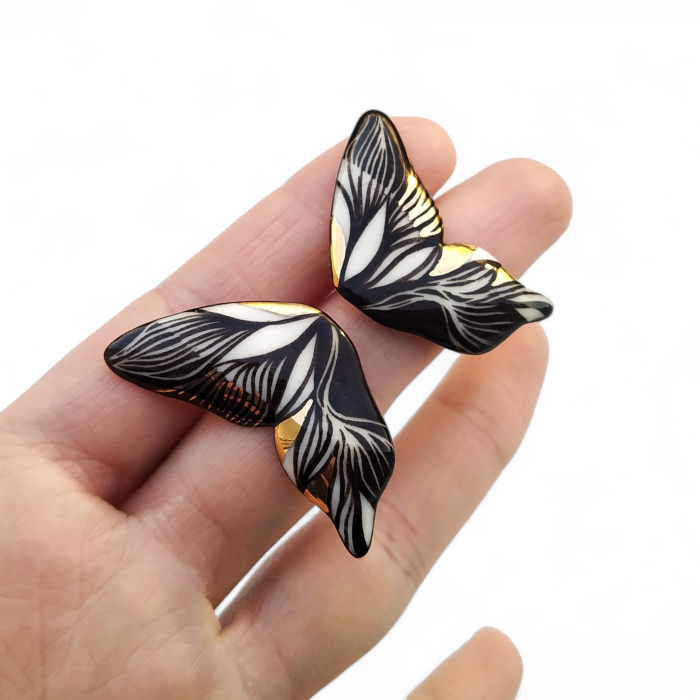 Black & white porcelain butterfly earrings - Daniela Cățoi [2]