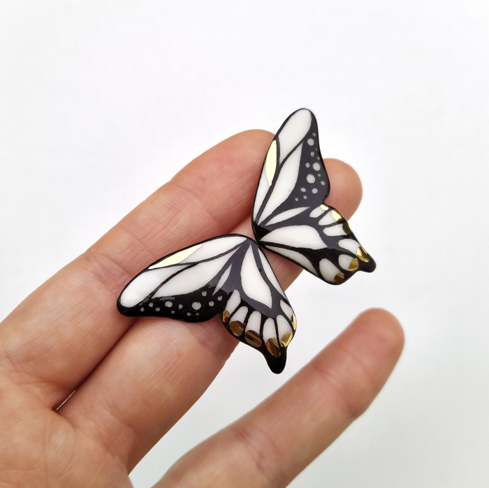 Black & white porcelain butterfly earrings - Daniela Cățoi [2]