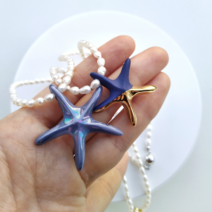 Light blue starfish pendant with natural pearls necklace - Daniela Cățoi [2]