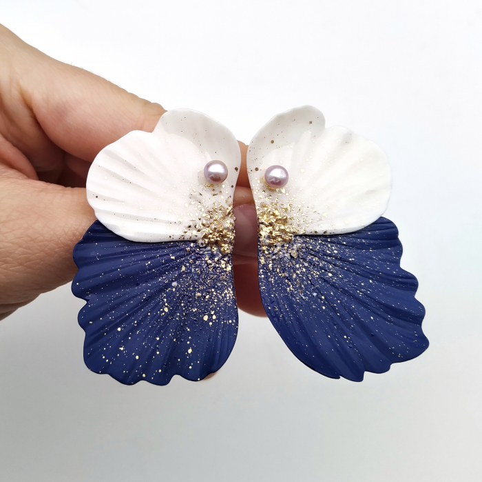 Blue & white earrings with natural pearls - Daniela Cățoi [2]