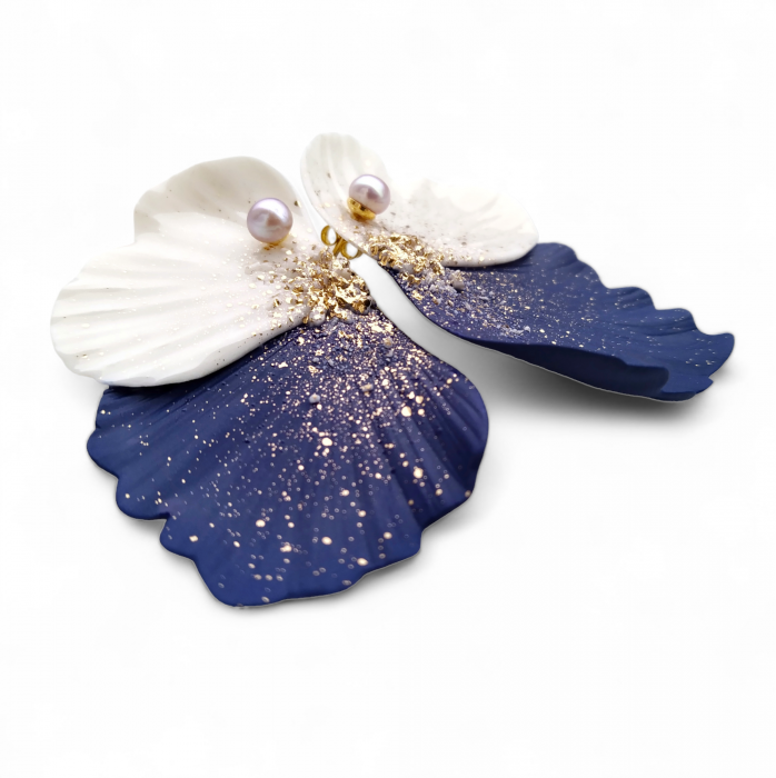 Blue & white earrings with natural pearls - Daniela Cățoi [3]