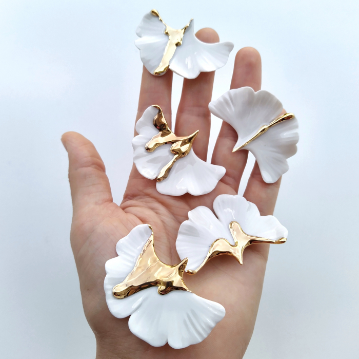 Golden drip ginkgo biloba brooch - Daniela Cățoi [2]
