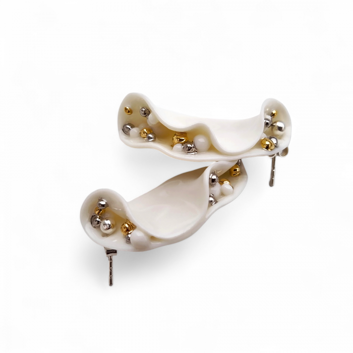 Organic porcelain earrings with gold and platinum marbles - Daniela Cățoi [3]