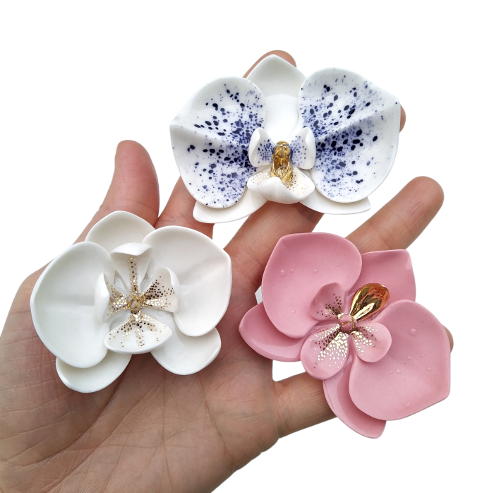 Pink orchid porcelain brooch II [2]