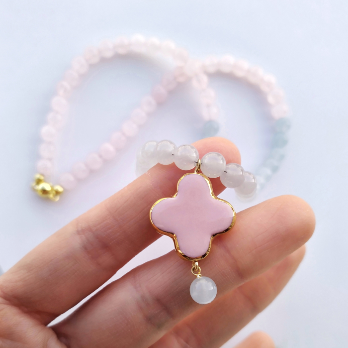 Pastel necklace with pink cross [2]