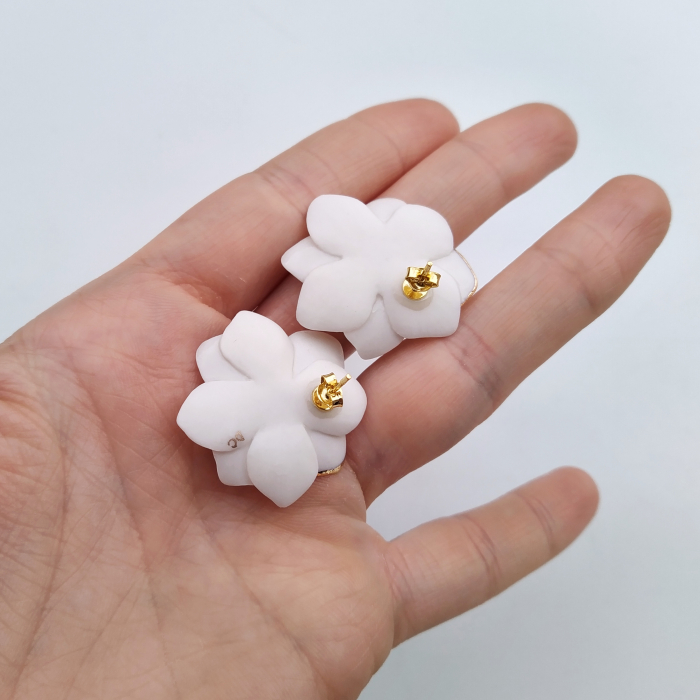 White anemone porcelain earrings [2]