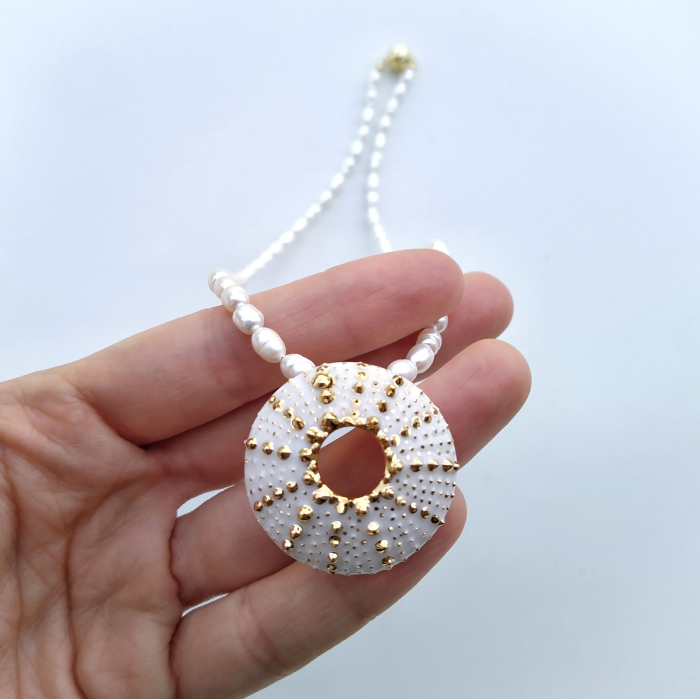 White sea urchin pendant with pearls necklace  - Daniela Cățoi [2]