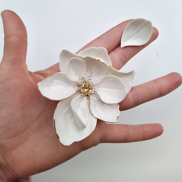 White magnolia brooch + petal [2]