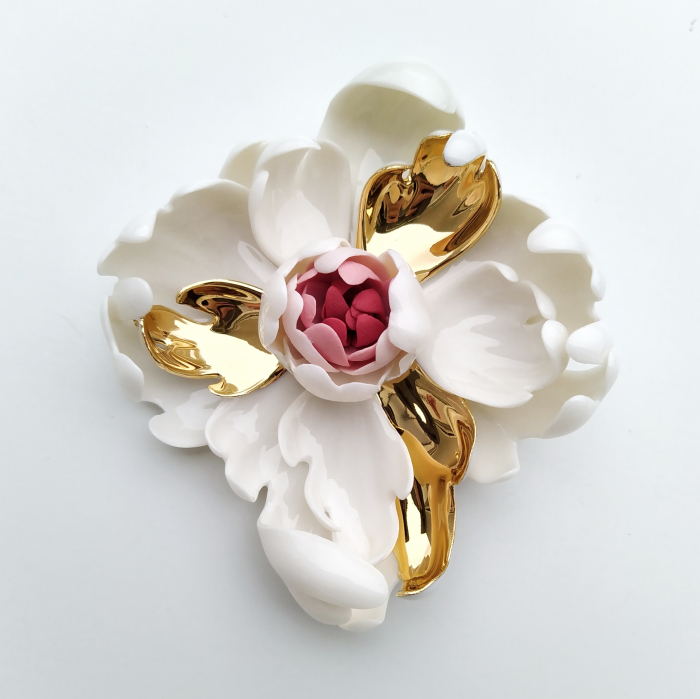 White-pink porcelain peony brooch [2]