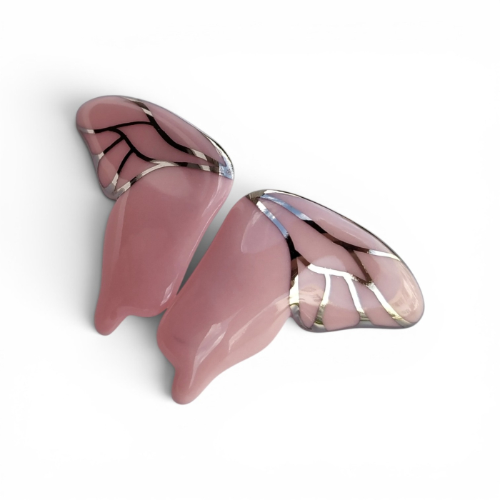 Pink-platinum porcelain butterfly earrings  - Daniela Cățoi [2]