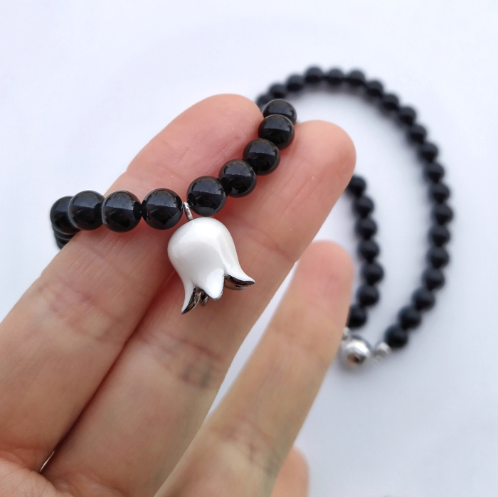 White porcelain Lily of the Valley pendant with rose pearls necklace and charm [2]