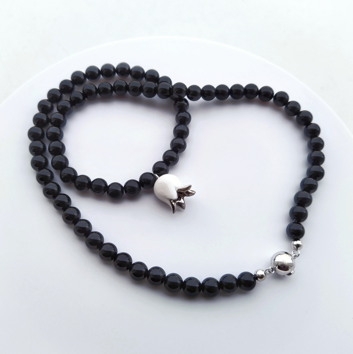 White porcelain Lily of the Valley pendant with rose pearls necklace and charm [3]