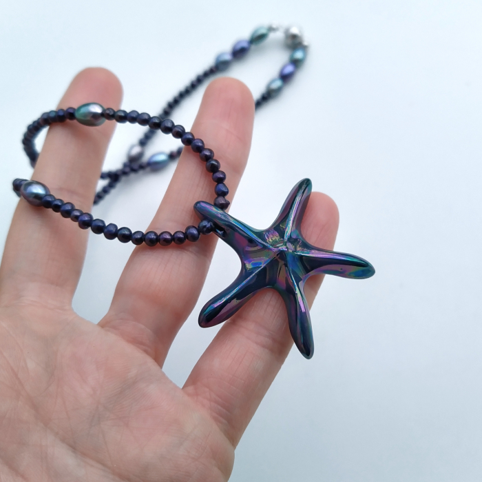 Blue starfish pendant with blue pearls necklace - Daniela Cățoi [2]