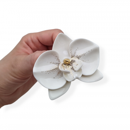 Flora in Porcelain - White orchid porcelain brooch