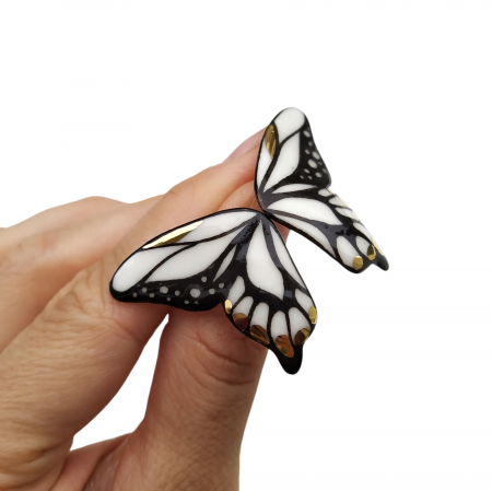 Nature's Hidden Beauties - Black & white porcelain butterfly earrings - Daniela Cățoi