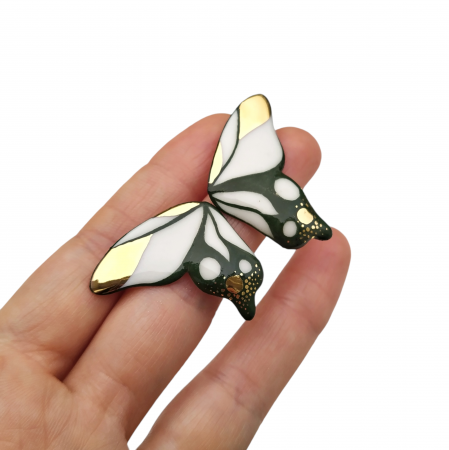 Nature's Hidden Beauties - Green & white porcelain butterfly earrings  - Daniela Cățoi