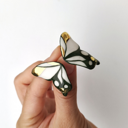 Green & white porcelain butterfly earrings  - Daniela Cățoi [1]
