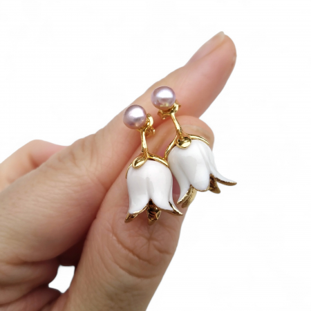 Earrings - White Lily of the Valley porcelain earrings - Daniela Catoi