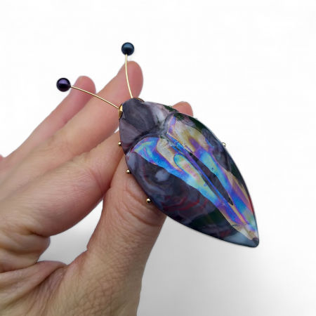 Brooches - Blue porcelain beetle brooch with natural pearls - Daniela Cățoi