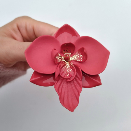 Flora in Porcelain - Red orchid porcelain brooch I