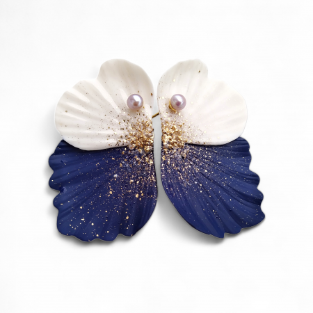 Earrings - Blue & white earrings with natural pearls - Daniela Cățoi