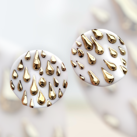 Earrings - Falling gold white earrings - Daniela Cățoi