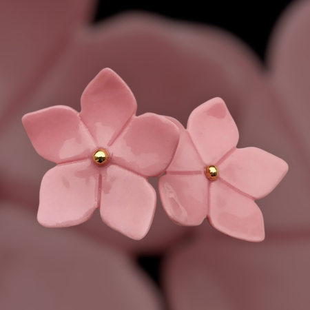 Earrings - Five petals pink flower porcelain earrings  - Daniela Catoi