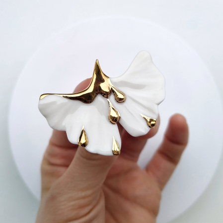 Collections - Golden drip ginkgo biloba brooch - Daniela Cățoi