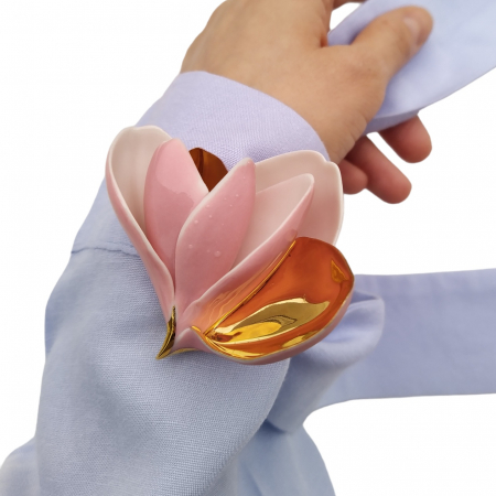 Flora in Porcelain - Pink magnolia brooch
